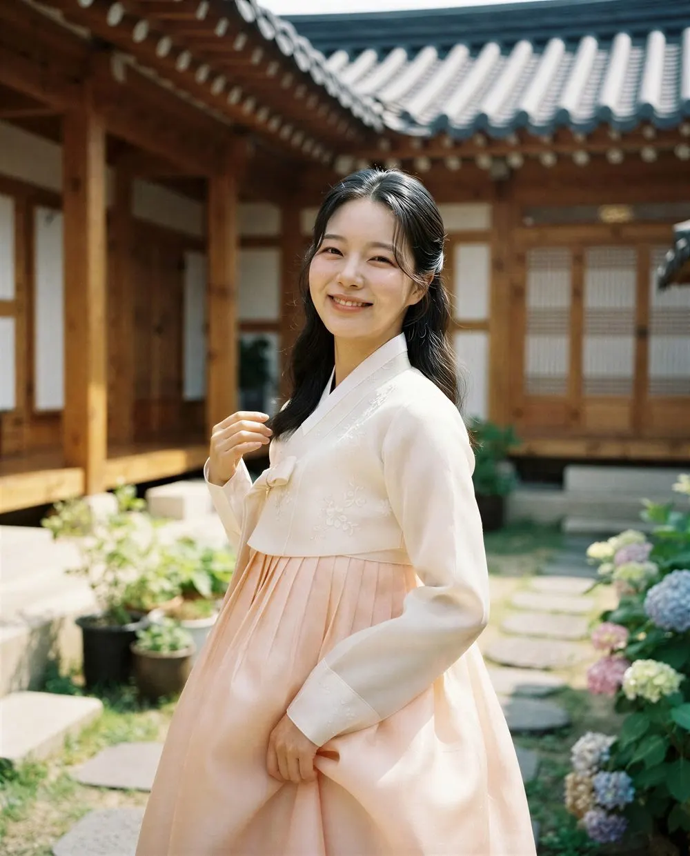 AI result: hanbok in a hanok courtyard