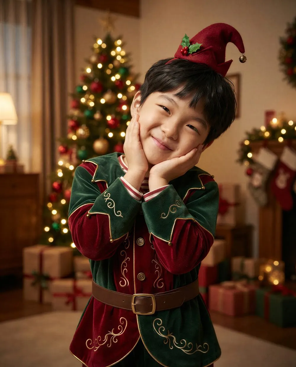 AI result: a child dressed as a Christmas elf